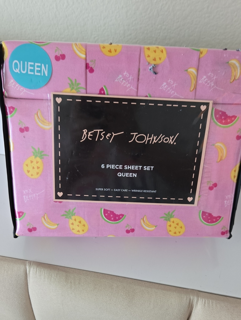 Betsey Johnson Pink Tropical Fruit Queen Sheet Set New